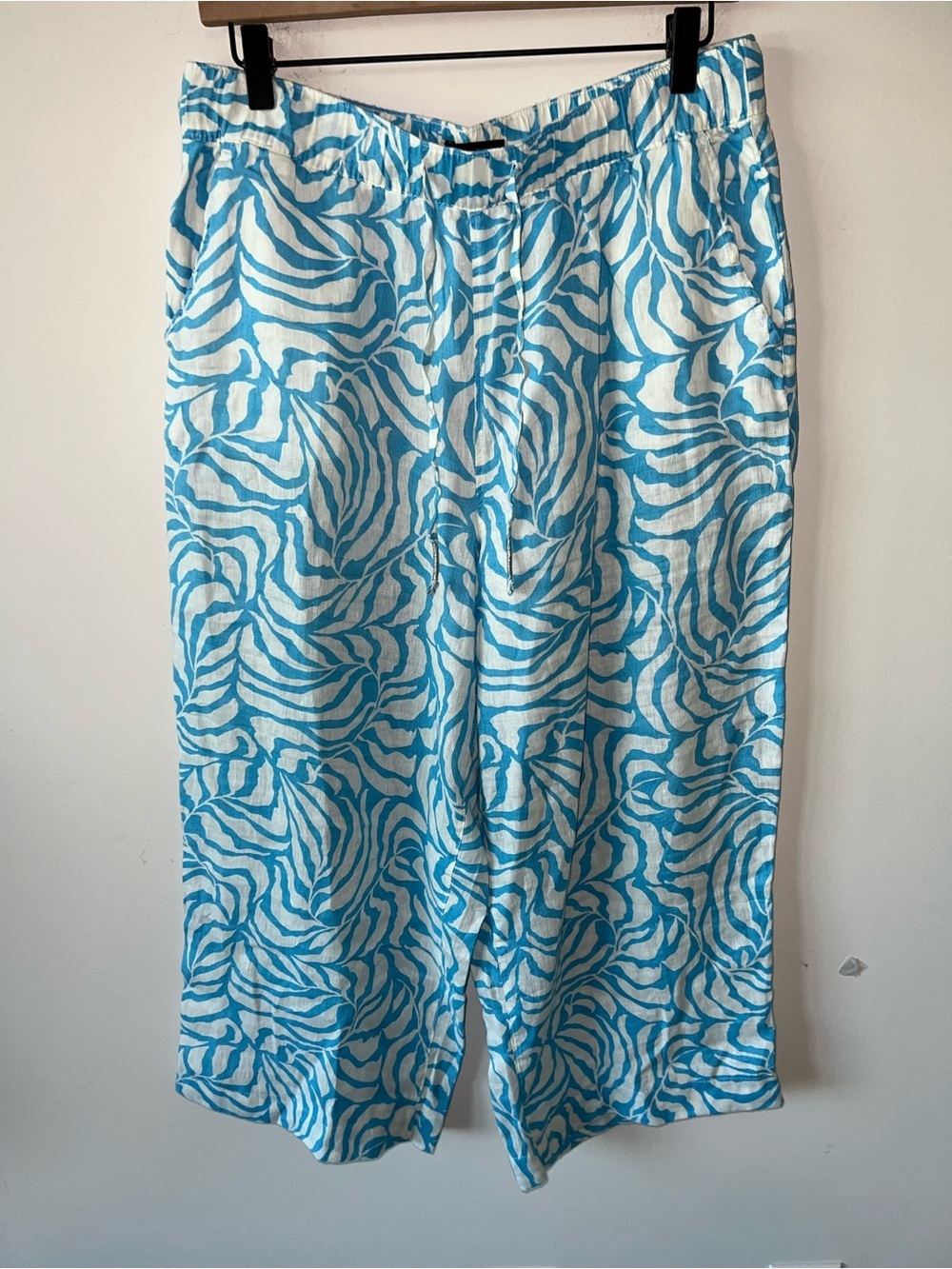 Women’s Tahari 100% Linen Floral wide leg drawstring Pants Resortwear Summer